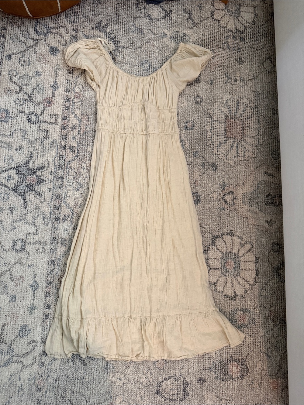 Women’s Cream Peasant Maxi Dress with Ruffled Hem